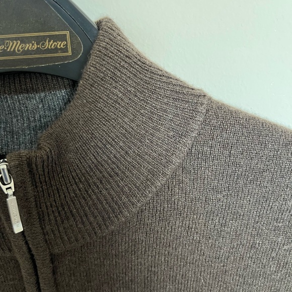 J. Hilburn 100% Cashmere Brown 1/4 Zip Sweater Men’s Large - Picture 3 of 6